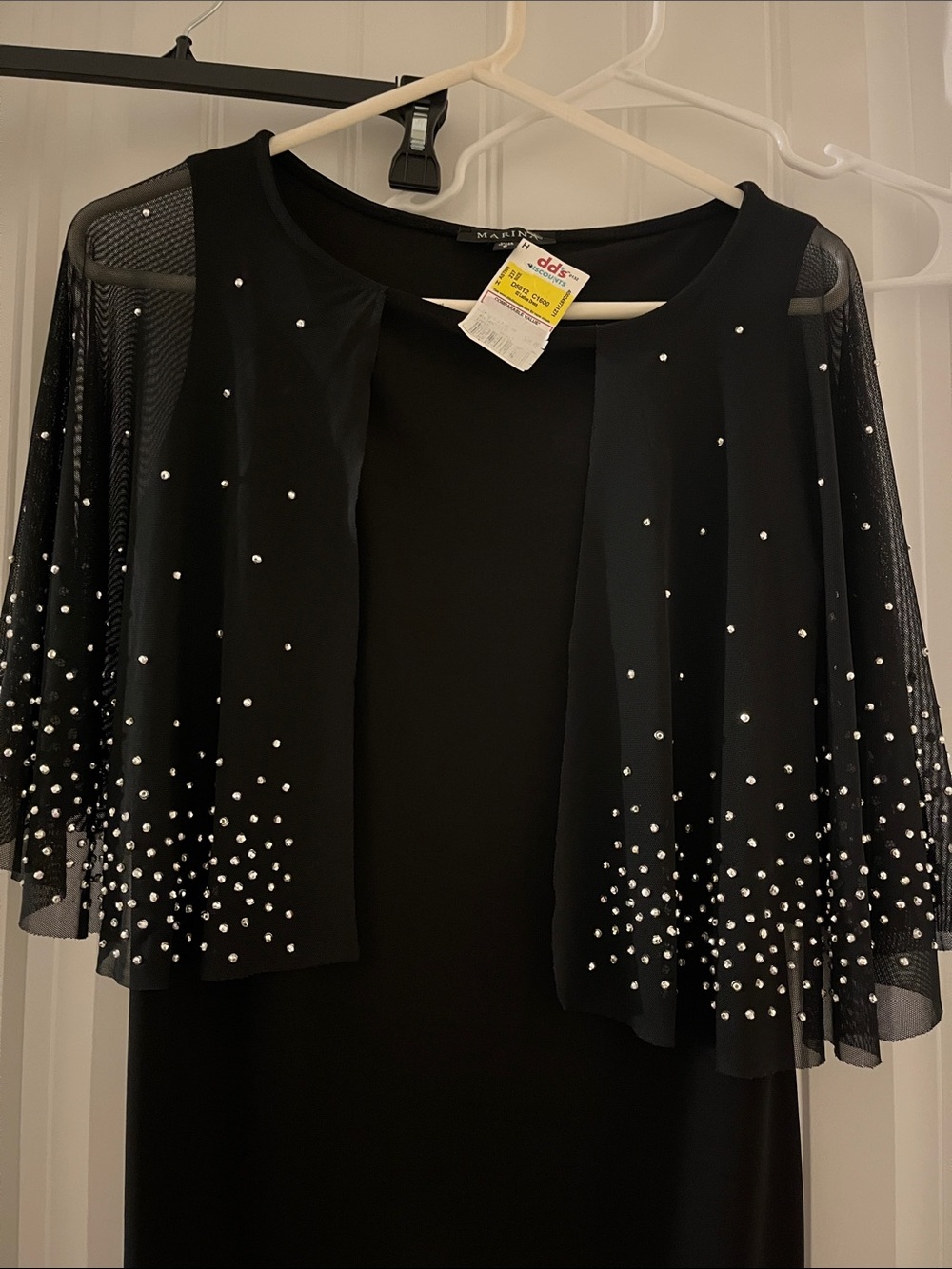 MARINA Black Evening Dress with Sheer Embellished Capelet - Picture 3 of 8